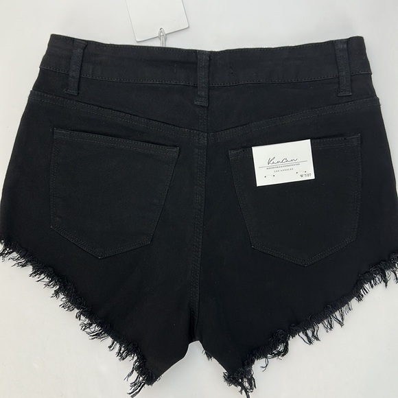 Kancan Black Mid Rise Denim Stretch Shorts W7 27 Frayed Raw Distressed H… - Picture 2 of 10